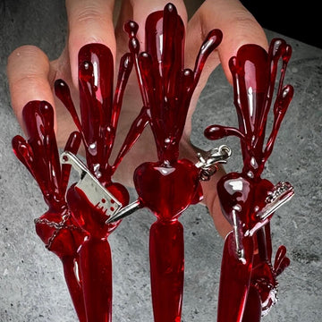 HexClaw | blood red nails,extra long stiletto nails,heart-shaped sword nails,werewolf press on nails,dragon armor,armor,claw,nails press on,claw press on nails,acrylic press on nails,vampire fangs,cosplay nails,holiday nails