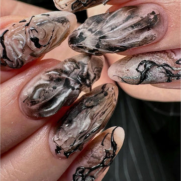 HexClaw | black and white themed nails,abstract pattern nails,claw press on nails,acrylic press on nails,nails press on,armor,claw,werewolf nail