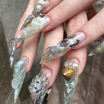 HexClaw | beach rock shell-colored nails,acrylic nails,claw nails,press on nails,armor,claw,werewolf nails,extra long nailsgothic nails