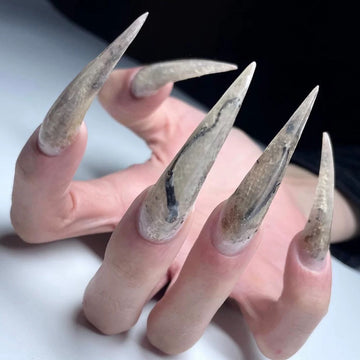 HexClaw | gray and white nails,snake skin nails,acrylic press on nails,claw press on nails,werewolf nails,press on nails,claw,armor