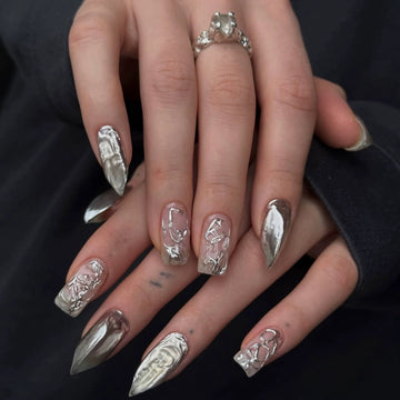 HexClaw | silver white nails, werewolf nails,acrylic press on nails,claw press on nails,nails press on,armor,claw