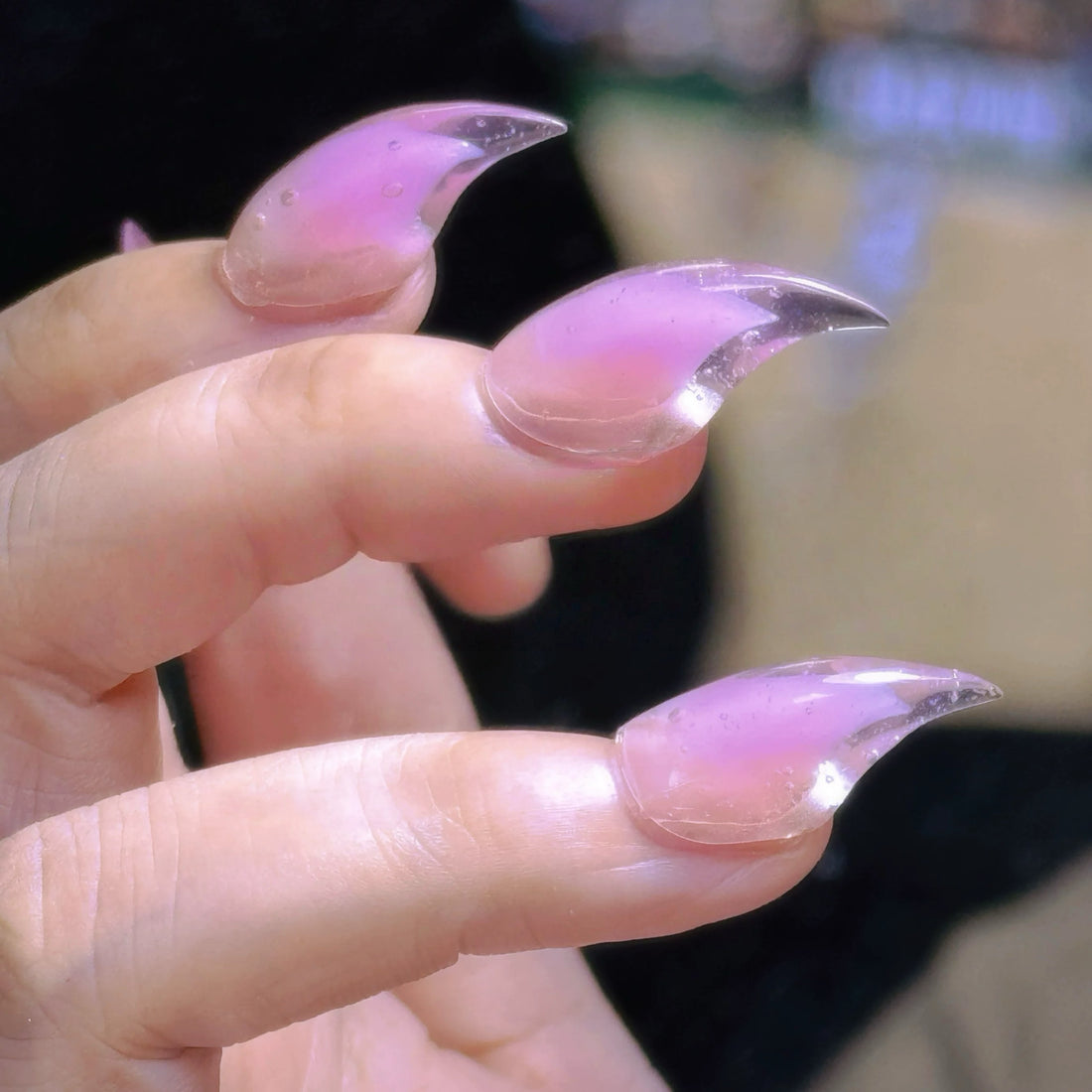 HexClaw | pink and purple transparent nails,acrylic nails,claw nails,press on nails,armor,claw,werewolf nails,dragon nails,cat claw press on nails,Y2K nails