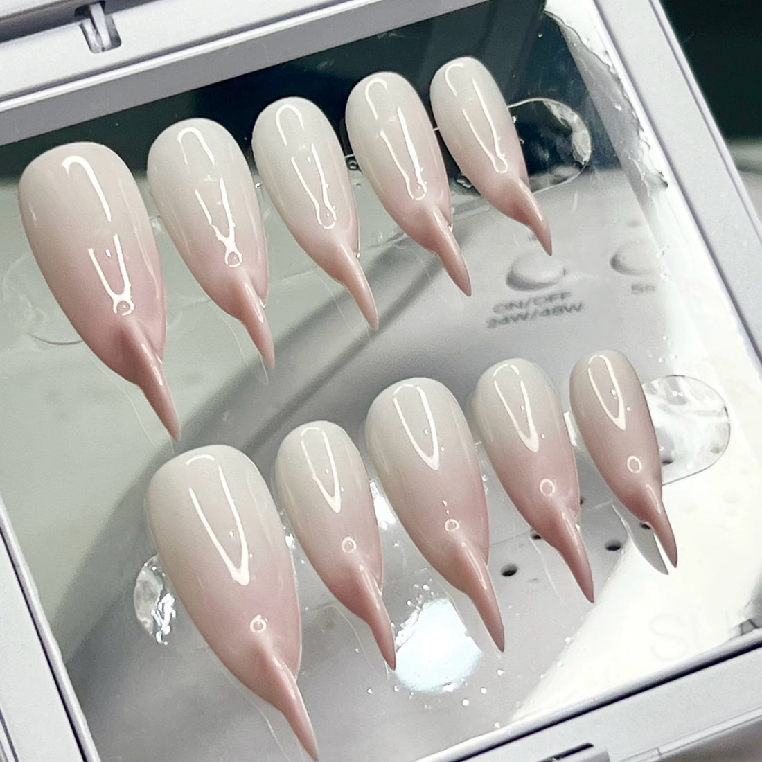 HexClaw | strawberry milk pink and white gradient nails,claw press on nails,acrylic press on nails,nails press on,armor,dragon nails,claw,werewolf nail,