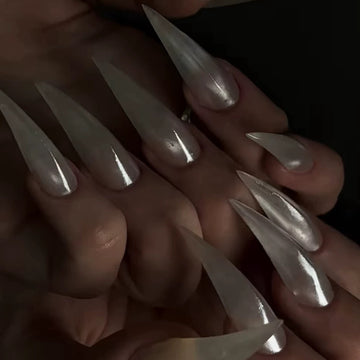 HexClaw | cat eye nails,silver white moonlight nails,extra long nails,werewolf nails,acrylic nails,dragon nails,acrylic nails,claw press on nails,nails press on,armor,claw,sharp nails