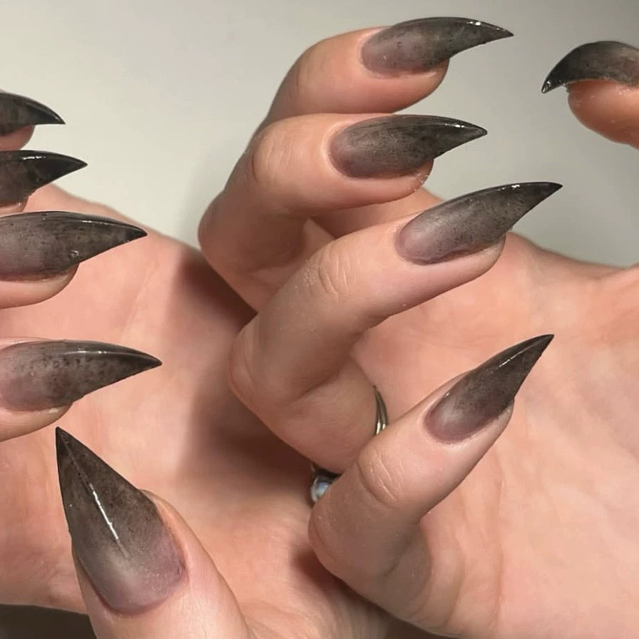 HexClaw | gray-black nails,rock particle nails,transparent gradient nails,werewolf press on nails,dragon gloves,claw nails,acrylic press on nails,press on nails,armor,clawgothic nails,talon nails