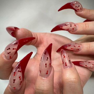 HexClaw | red nails，romantic French nails，hand-painted glitter nails，dragon nails，werewolf press on nails，armor，press on nails，claw，claw press on nails，acrylic press on nails