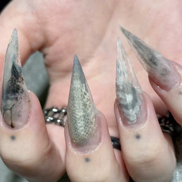 HexClaw | gray-white nails，rock texture nails，dragon nails，werewolf nails，claw，claw nails，press on nails，armor，acrylic press on nails，goth nails，finger claws