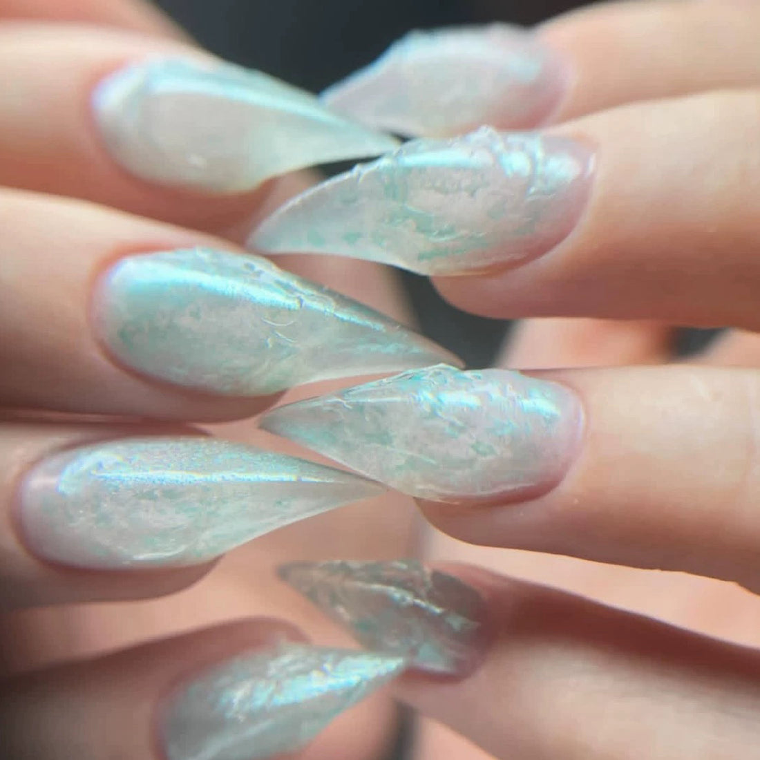 HexClaw | blue moonlight nails，water marbled transparent texture nails，dragon gloves，claw，werewolf nails，acrylic nails，claw nails，press on nails，armor，youthful series nails，holiday nails