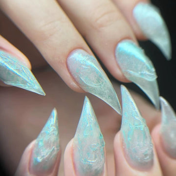 HexClaw | blue moonlight nails，water marbled transparent texture nails，dragon gloves，claw，werewolf nails，acrylic nails，claw nails，press on nails，armor，youthful series nails，holiday nails
