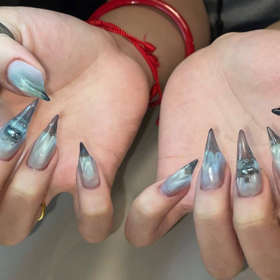 HexClaw | ocean blue nails，icy lava metallic nails，acrylic nails，dragon gloves,werewolf nails,claw,armor,nails press on,claw press on nails,acrylic press on nails,