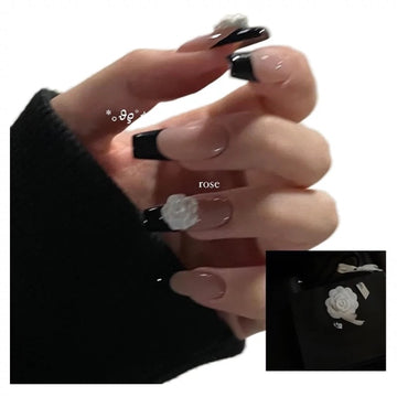 HexClaw | black and white nails，camellia decorated nails，Japanese-style nails，acrylic nails，claw press on nails，nails press on，armor，claw，short press on nails，kawaii nails