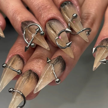 HexClaw | black and nude brown nails，gradient ombre nails，werewolf nails，dragon armor，claw，nails press on，armor，claw press on nails，acrylic press on nails，gothic nails，fake nails
