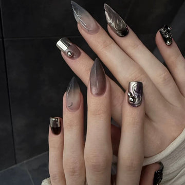 HexClaw | black sheer nails ，purple ombre nails，wrinkled 3D nails，acrylic nails，werewolf press on nails，claw press on nails，press on nails，armor，claw，goth nails