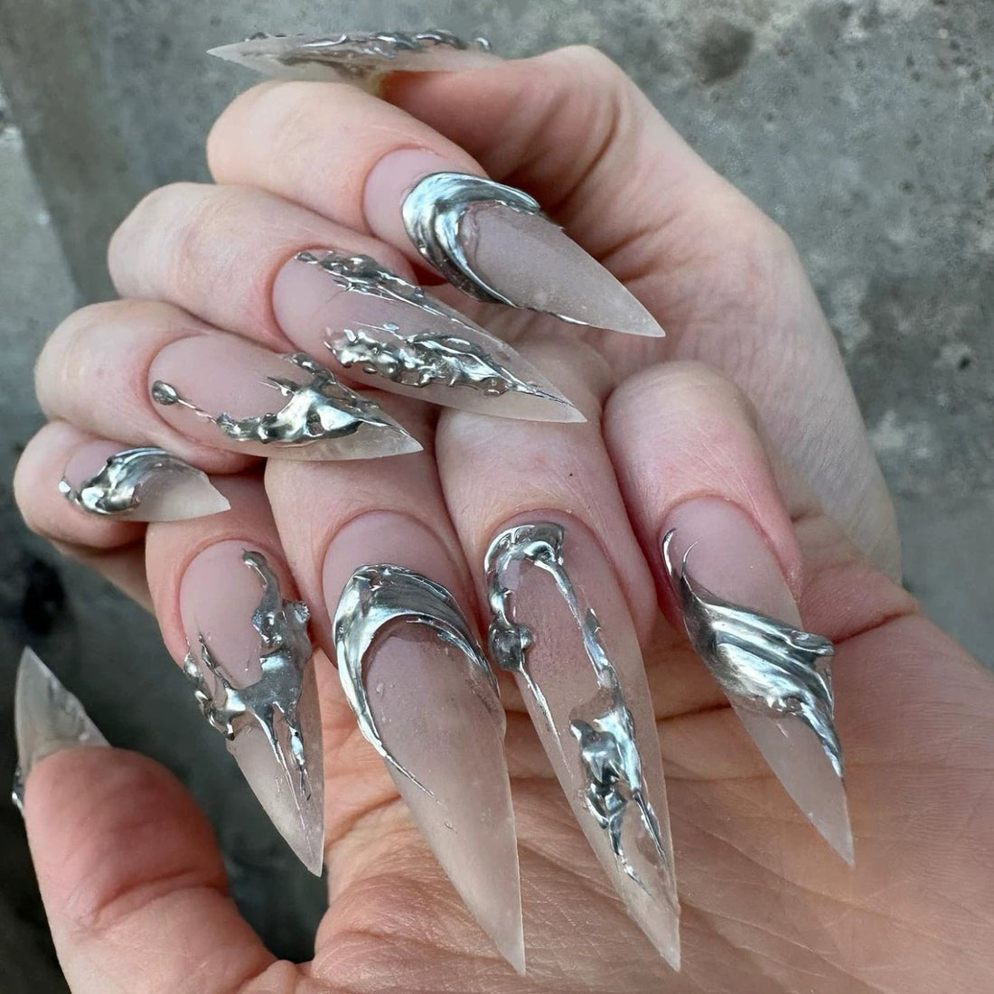 HexClaw | silver nails，3D textured nails，extra long stiletto nails， werewolf nails，acrylic press on nails，claw press on nails，nails press on，armor，claw，sharp nails