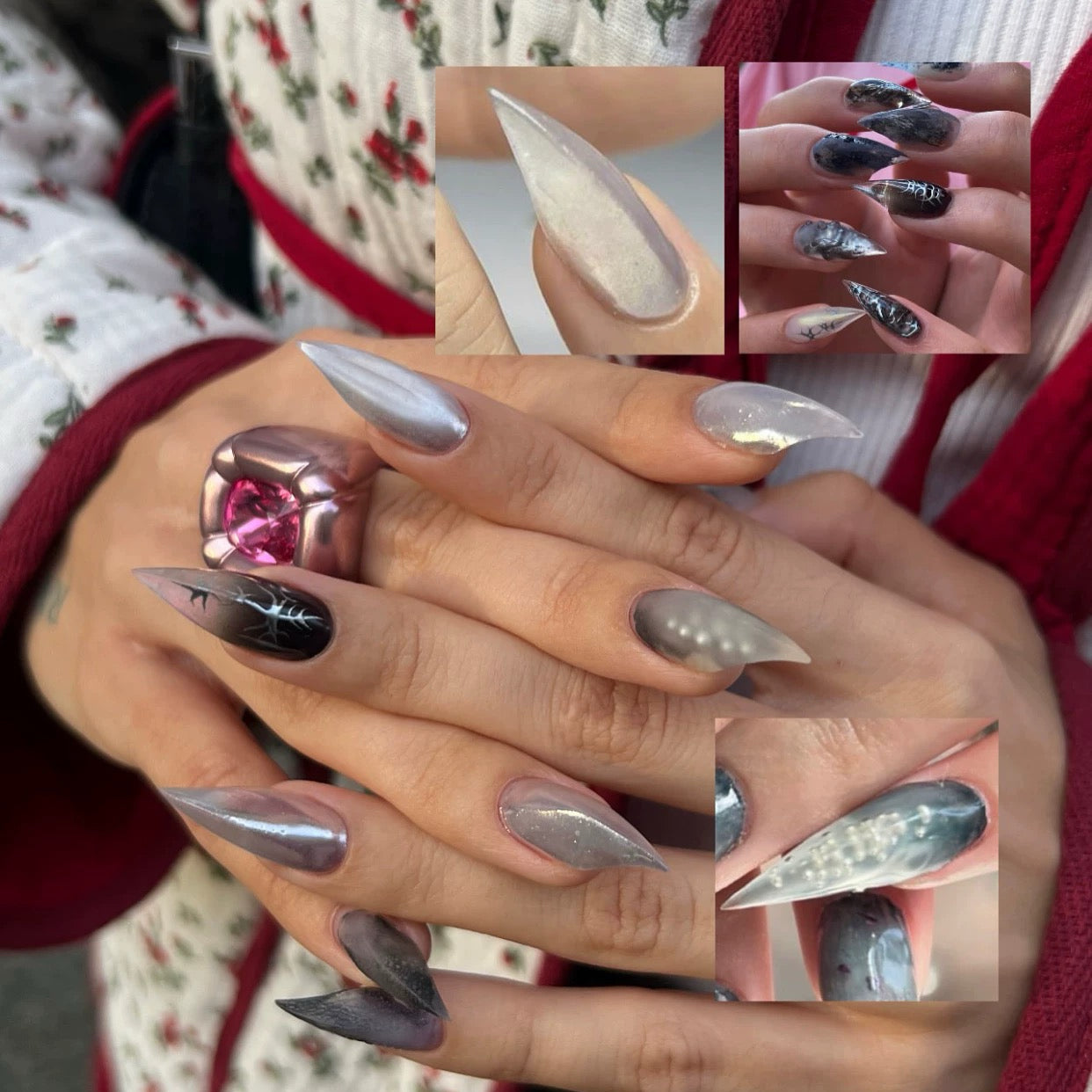 HexClaw | black metallic textured nails,werewolf nails，acrylic press on nails，claw press on nails，nails press on，armor，claw,cat claw press on nails