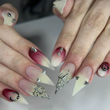 HexClaw | dragon nails,  red and white ombre nails,  press on claw nails，nails press on，armor，claw nails，acrylic nails，werewolf nails