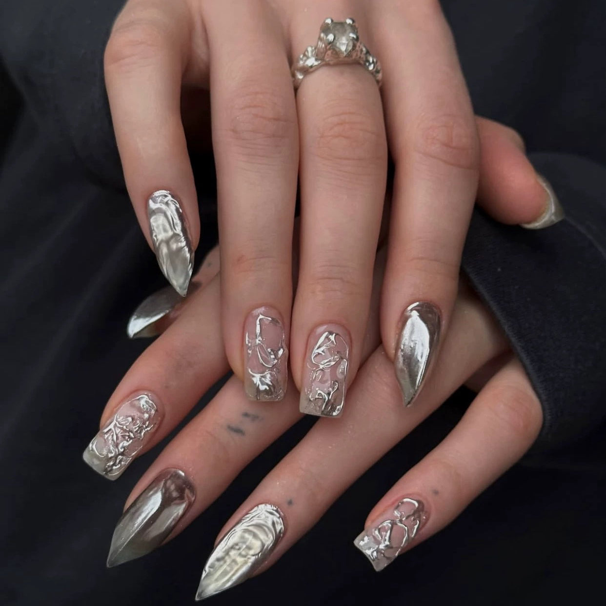 HexClaw | silver white nails,  werewolf nails，acrylic press on nails，claw press on nails，nails press on，armor，claw