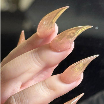 HexClaw | nude pink metallic champagne gold, werewolf nails，acrylic press on nails，claw press on nails，nails press on，armor，claw，dragon nails