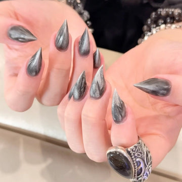 HexClaw | Silver punk dragon claw nails, short claw nails, claw press on nails, Y2k nails, armor, cyberpunk nails, short press on nails
