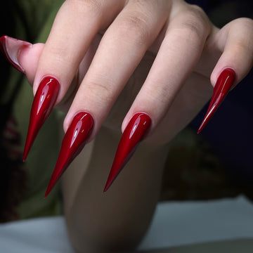 HexClaw | Extra-long red stiletto nails, witch nails, sharp press on claw nails, claw press on nails, armor, goddess dragon claw nails, blood-red werewolf claw nails