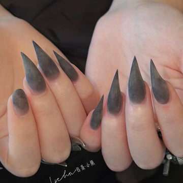 HexClaw | Matte gray and black dragon claw nails, sharp press on nails, claw press on nails, Y2k nails, armor, halloween nails, werewolf claw nails