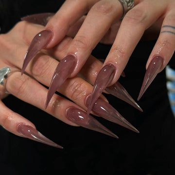 HexClaw | Translucent plum long stiletto nails, werewolf claw nails, acrylic nails, claw press on nails, elegant nails, holiday press on nails, claw gloves, halloween nails