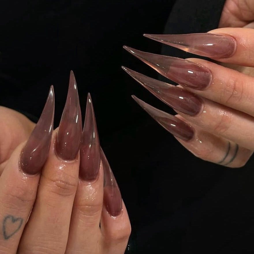 HexClaw | Translucent plum long stiletto nails, werewolf claw nails, acrylic nails, claw press on nails, elegant nails, holiday press on nails, claw gloves, halloween nails