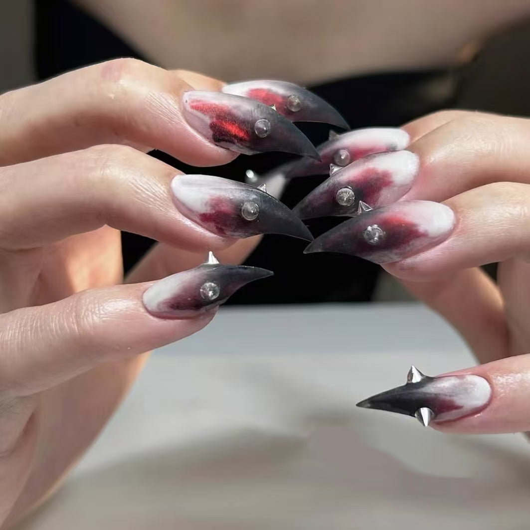 HexClaw | Red and black gradient dragon claw nails, press on claws, gothic claw nails, claw nail studs, halloween nails