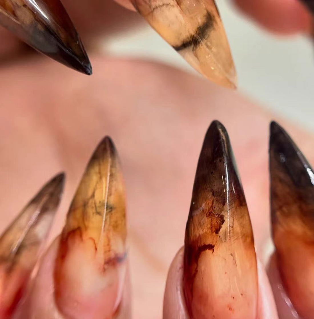 HexClaw | Golden amber wolf claws nails, acrylic press on claw nails, gothic nails, anime nails, halloween nails
