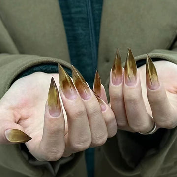 HexClaw | Gold spiked claw nails, claw press on nails, acrylic nails, elegant claw nails, sharp claws