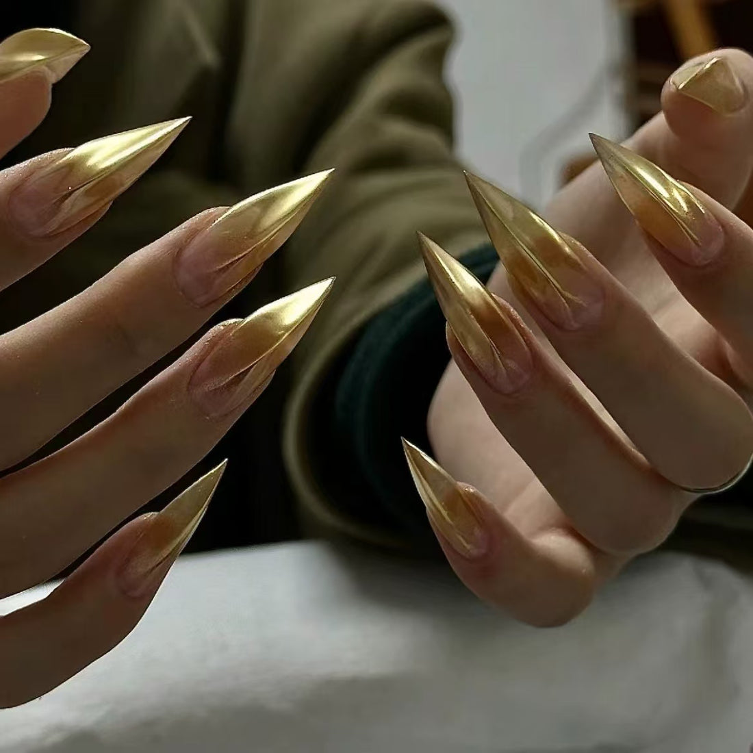 HexClaw | Gold spiked claw nails, claw press on nails, acrylic nails, elegant claw nails, sharp claws