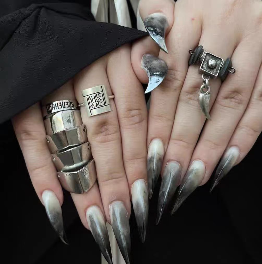 HexClaw | Gray werewolf claw nails, claw press on nails, acrylic nails, anime nails, sharp claws, gothic nails, halloween claw nails