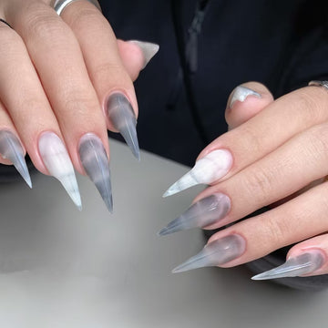 HexClaw | Gray-white dragon pattern stiletto nails, werewolf claw nails, acrylic press on nails, claw press on nails, press on nails, claws, armor, vampire fangs