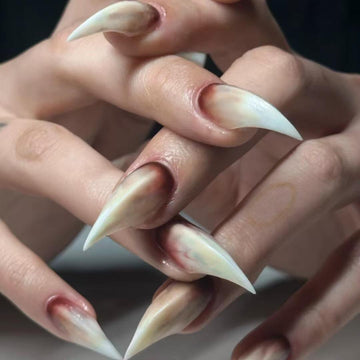 HexClaw | Bone white and blood-red werewolf claws, claw press on nails, acrylic nails, anime nails, sharp claws, gothic nails, halloween claw nails