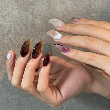HexClaw | Milky white multicolor dragon claw nails, claw press on nails, dragon nails, acrylic nails, werewolf nails, claw, armor, press on nails
