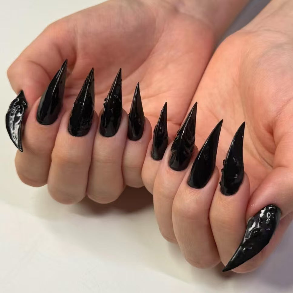 HexClaw | Witchy black-tipped claw nails, acrylic nails, claw press on nails, armor, claw, werewolf nails, dragon nails, gothic nails, anime nails