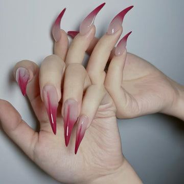 HexClaw | Sheer rose-pink ombre werewolf claw nails, dragon claw nails, press on claw nails, nails press on, armor, witch nails, holiday claw nails