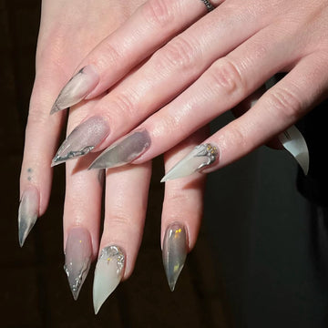 HexClaw | gray and white metallic textured nails,claw press on nails，acrylic press on nails，nails press on，armor，claw，werewolf nail