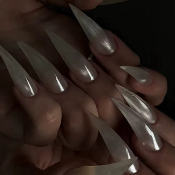 HexClaw | silver moonlight nails,  press on claw nails，nails press on，armor，claw，acrylic nails，werewolf nails,extra long nails, goth nails